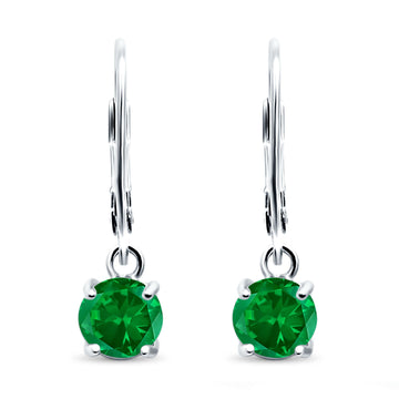 Lever Back Earring Round Simulated Green Emerald CZ 925 Sterling Silver (2mm-10mm)